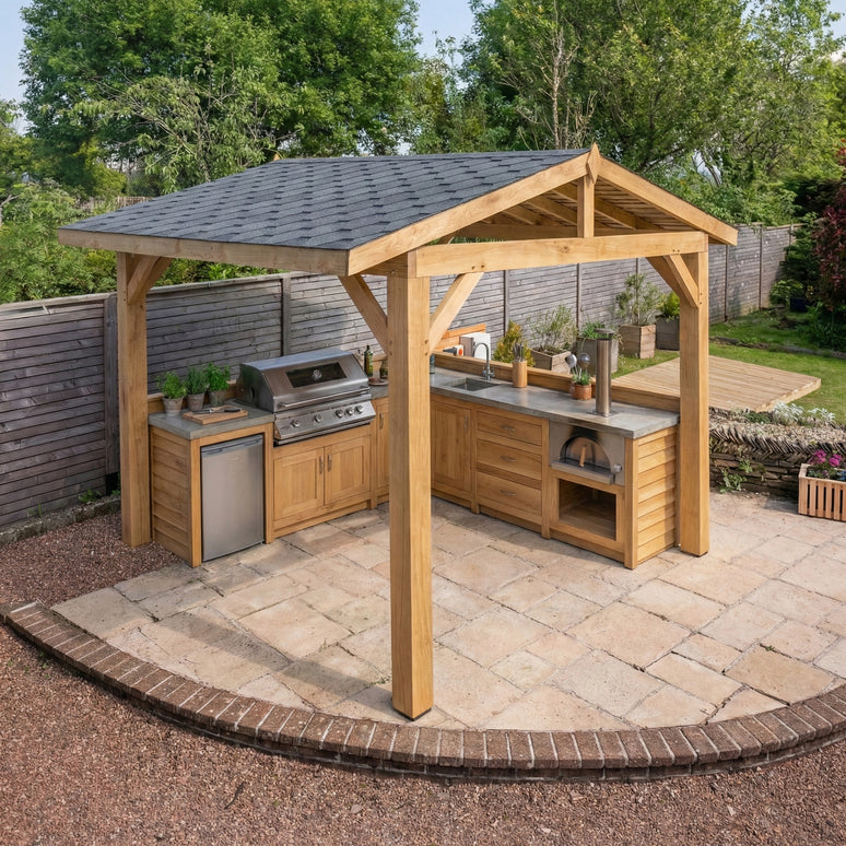 Ruby Oak Wooden Gazebo - Katepal Grey Shingle Roof - Apex Design - No Overhang