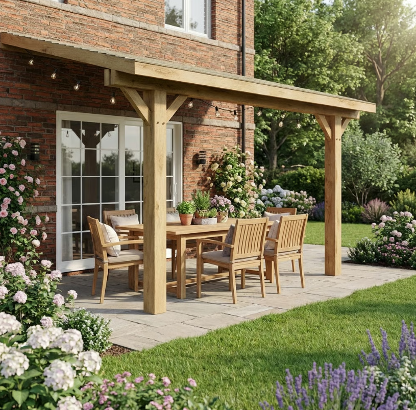 Oak Lean-To Gazebo with Treated Featheredge Roof