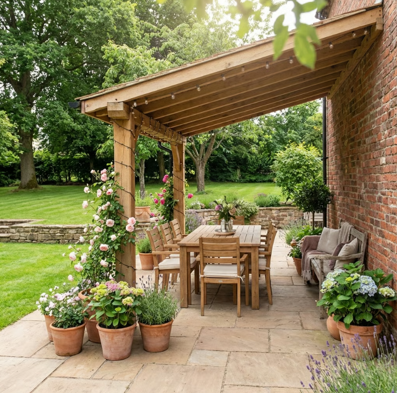 Oak Lean-To Gazebo with Treated Featheredge Roof