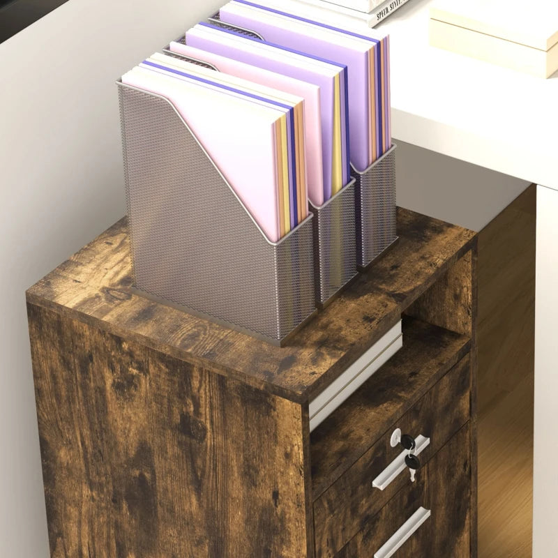 Vinsetto Lockable Two-Drawer Filing Cabinet on Wheels - Stylish Wood-Effect Storage Solution for Home Office Organization