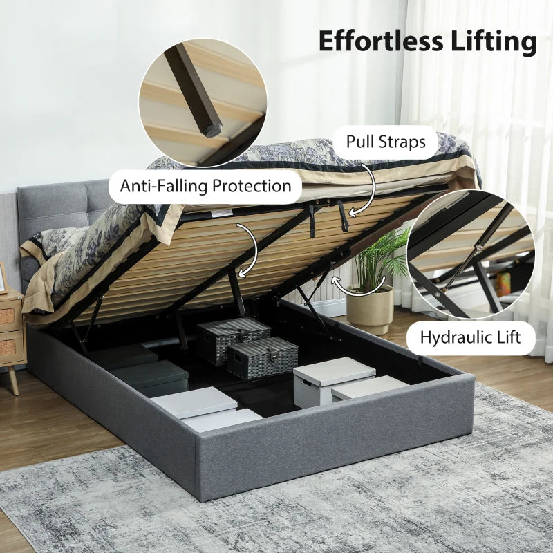 5ft King Grey Ottoman Bed with Gas Lift Storage - Stylish & Space-Saving Design for Modern Bedrooms