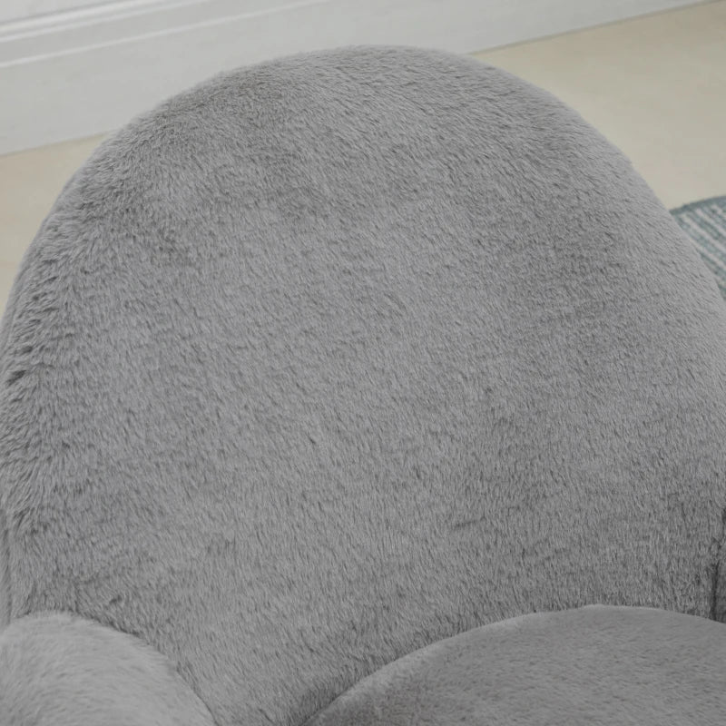 Cute Fluffy Makeup Vanity Chair with Rolling Wheels - Stylish Grey Desk Chair for Bedroom & Living Room