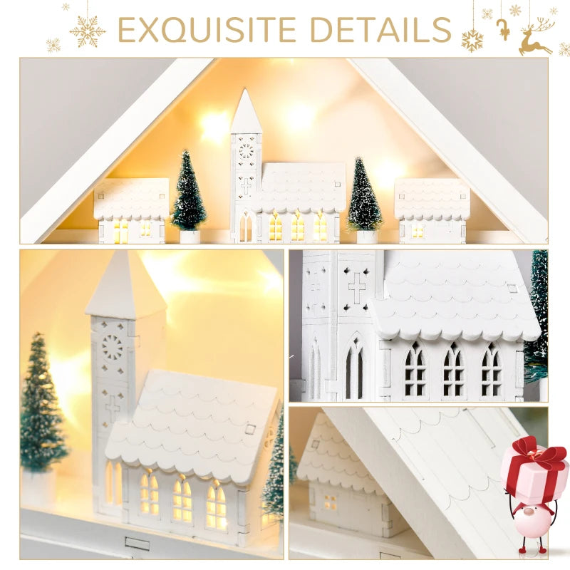 24-Drawer Light-Up Wooden Christmas Advent Calendar - Traditional Holiday Countdown Decoration for Kids & Adults - White House Design