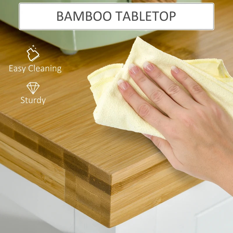 Stylish White Wooden Kitchen Cart Storage Trolley with Drawer, Cupboard & Towel Rail - Perfect for Organizing Your Kitchen