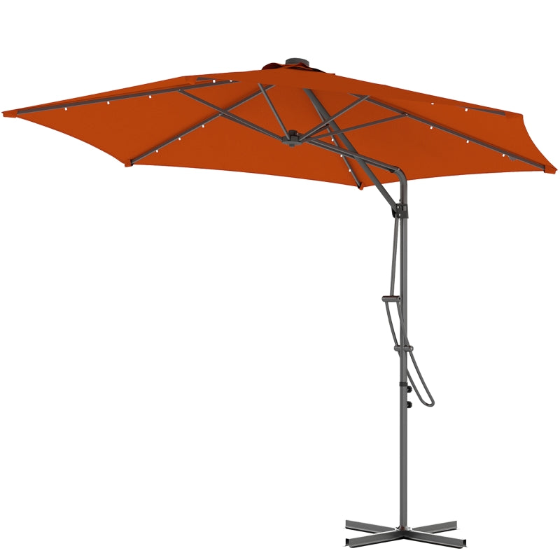 3m Solar LED Cantilever Parasol Umbrella - Orange Outdoor Patio Shade