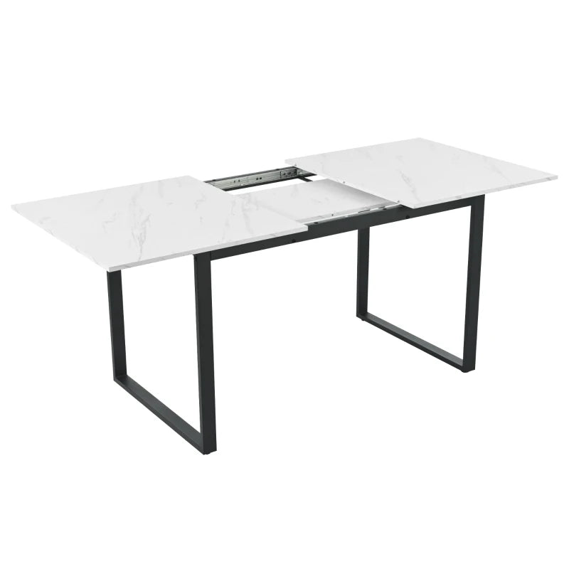 Telescopic Oblong Dining Table - Extendable MDF Marble Top with Iron Legs, 180x80x75 cm, Modern White Design for Dining Room