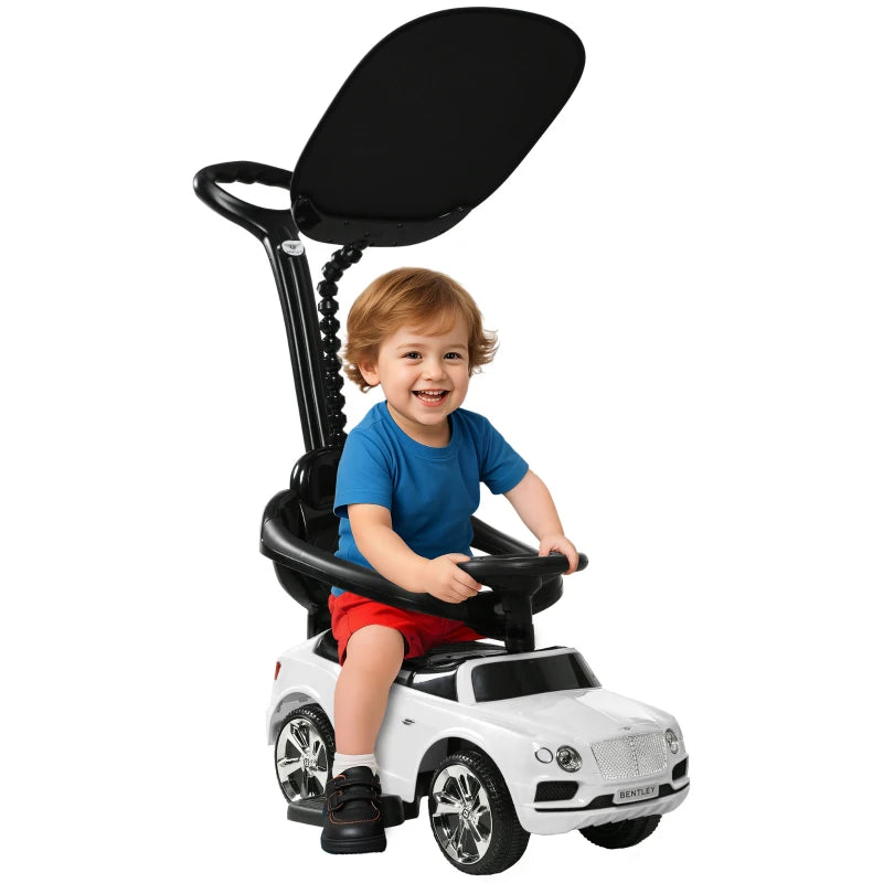 Licensed Bentley Bentayga 3-in-1 Baby Push Ride On Car with Canopy and Music White