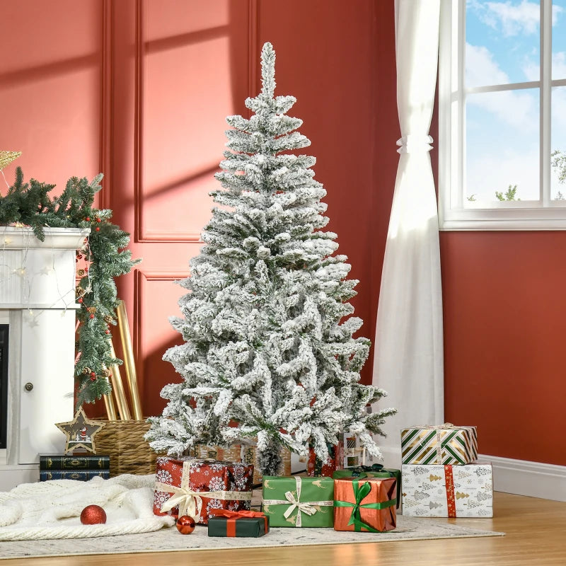 5 Ft Snow Flocked Artificial Christmas Tree - Realistic Pine with Auto Open & Steel Base - Festive Green Decor