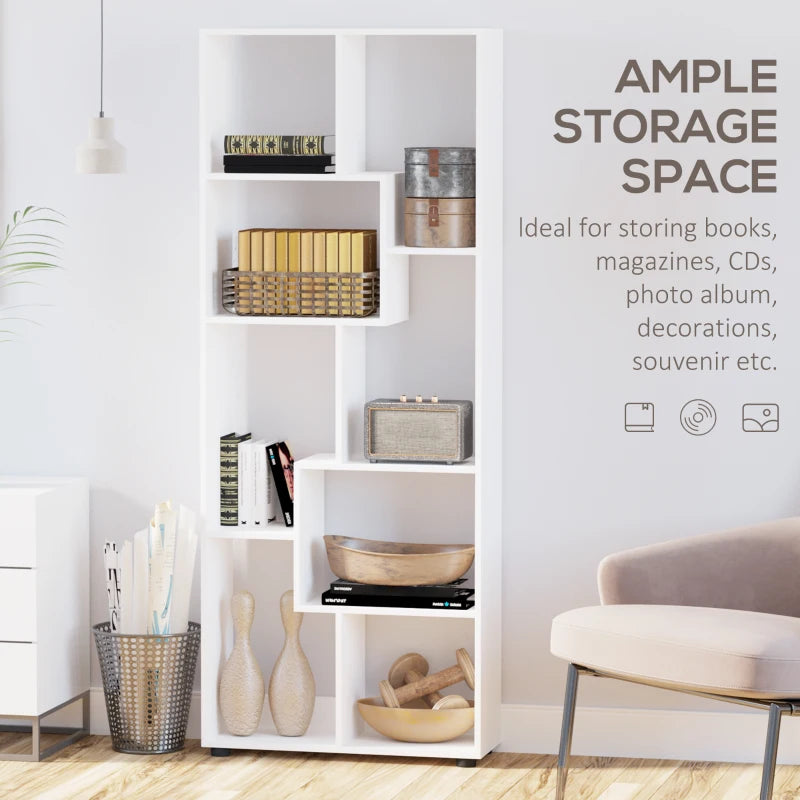 Modern Tall Bookshelf - 8 Cube Storage Unit, Freestanding Room Divider for Living Room, Bedroom & Home Office - White 70x24x178 cm