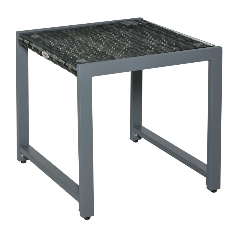 Grey Rattan Outdoor Patio Side Table With Metal Frame