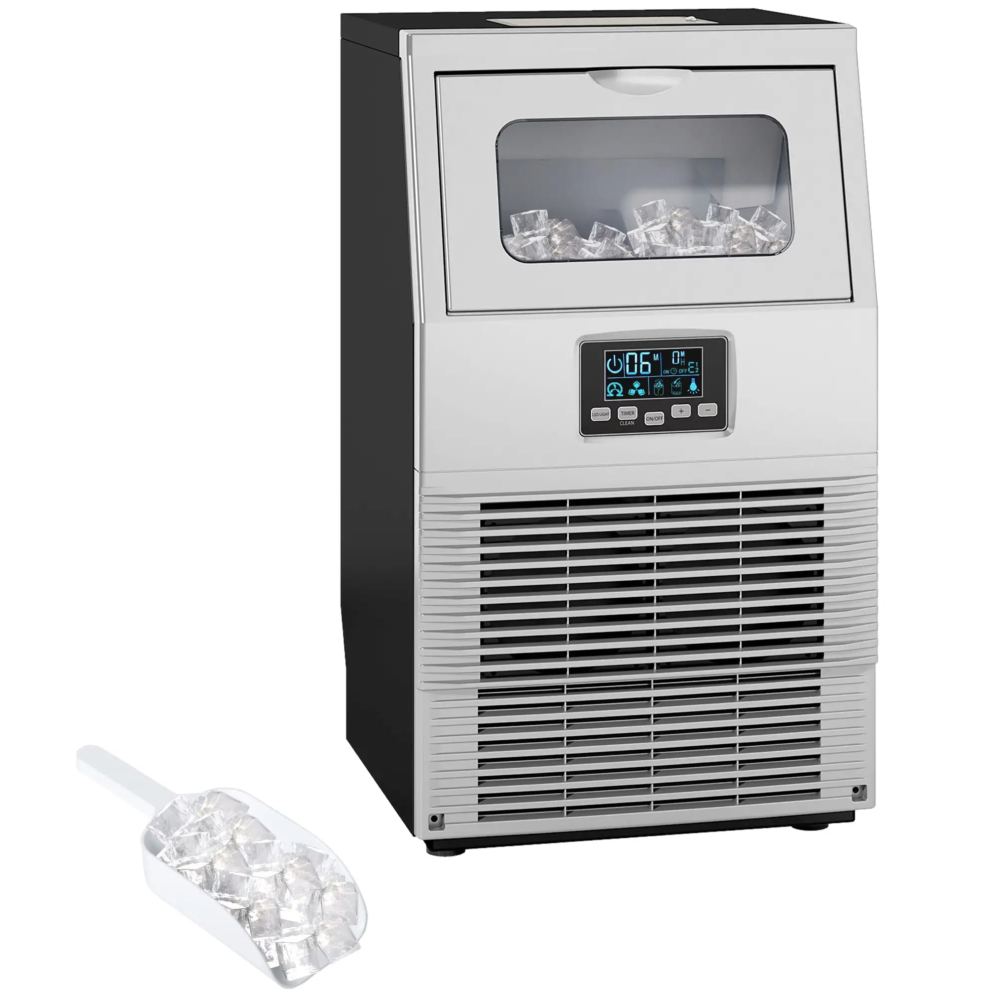 Freestanding Commercial Ice Maker Machine with Digital Control, Ice Scoop, Self-cleaning, 4kg Ice Storage