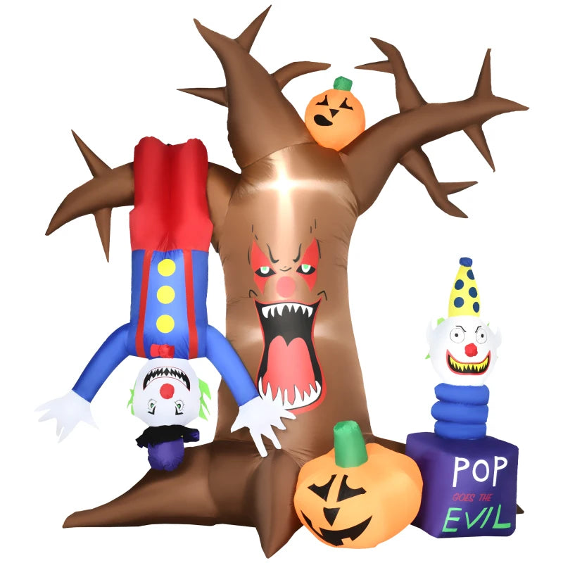 7ft Inflatable Halloween Ghost Tree with Clown Pumpkins - LED Blow-Up Outdoor Decoration for Lawn, Garden & Party
