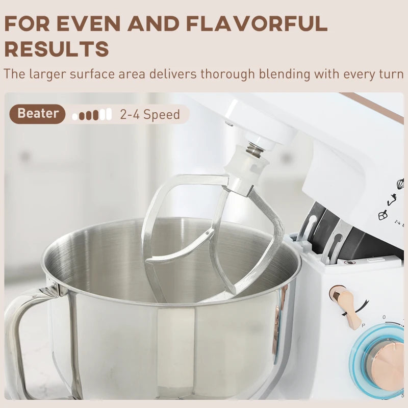 5L Stand Mixer for Baking - 1400W Electric Kitchen Mixer with 6 Speeds, Dough Hook, Whisk & Stainless Steel Bowl - White