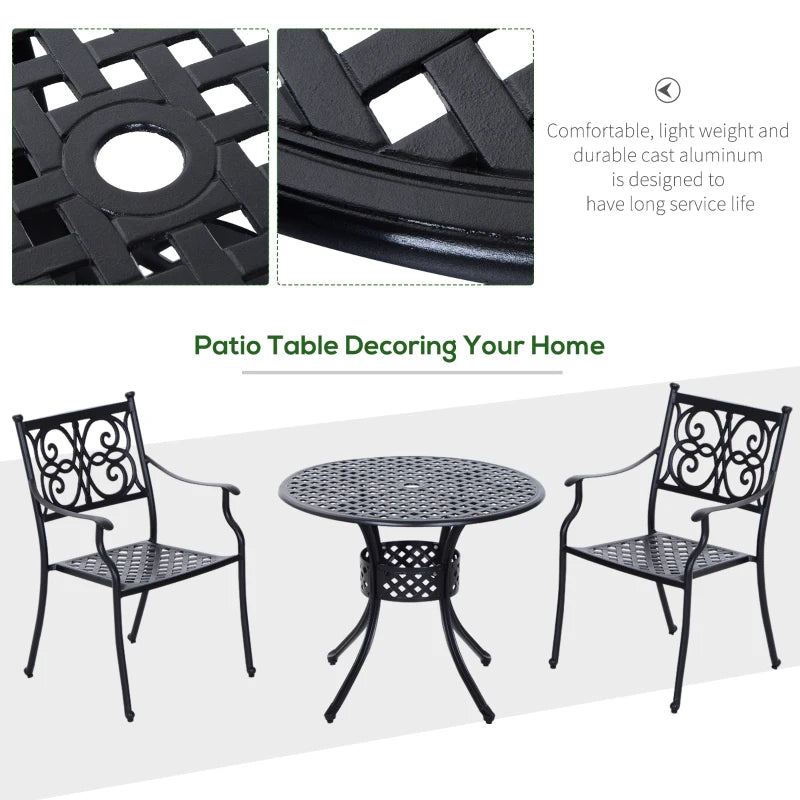 Black 85cm Round Outdoor Dining Table with Umbrella Hole