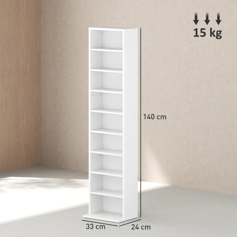 Stylish 260 Narrow CD Storage Unit in White - Space-Saving Organizer for CDs, DVDs, and Media Collections