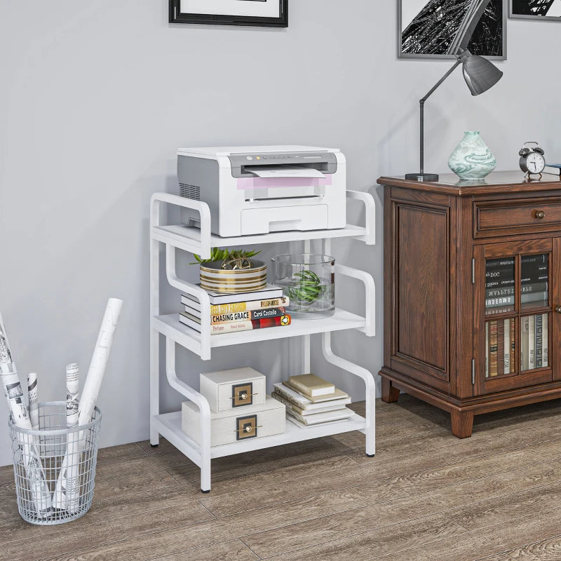 3-Tier Printer Stand with Storage Shelves - White Printer Table for Home Office & Study, 55x40x77cm