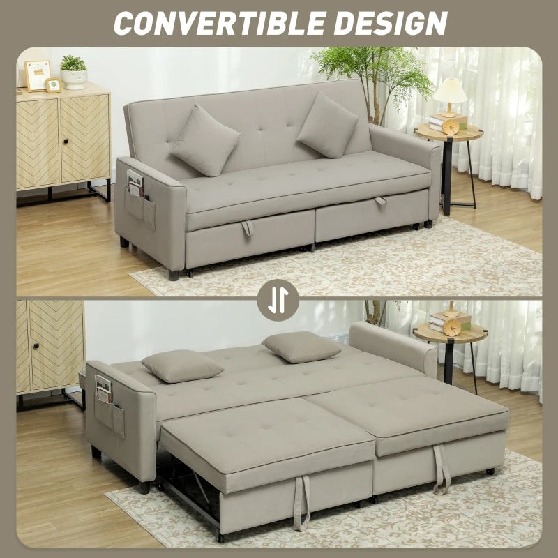 Three-Person Velvet Sofa Bed in Beige - Stylish and Comfortable for Any Living Space