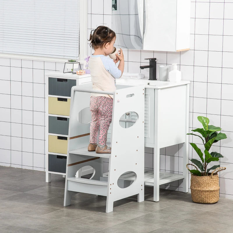 Adjustable Kids Step Stool - Toddler Kitchen Tower with Safe Standing Platform, Grey - Perfect for Little Helpers!