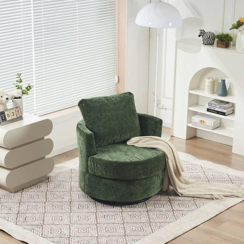 Stylish Green Chenille Swivel Office Chair with Back Cushion, Foam Padding, Wooden Frame, 360° Rotation, 78.5x83x86 cm