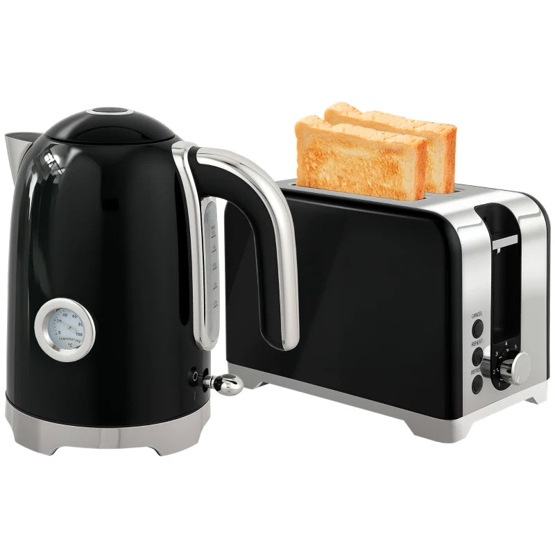 Vintage Black Toaster and Kettle Set - Retro Kitchen Appliances for Stylish Cooking and Brewing