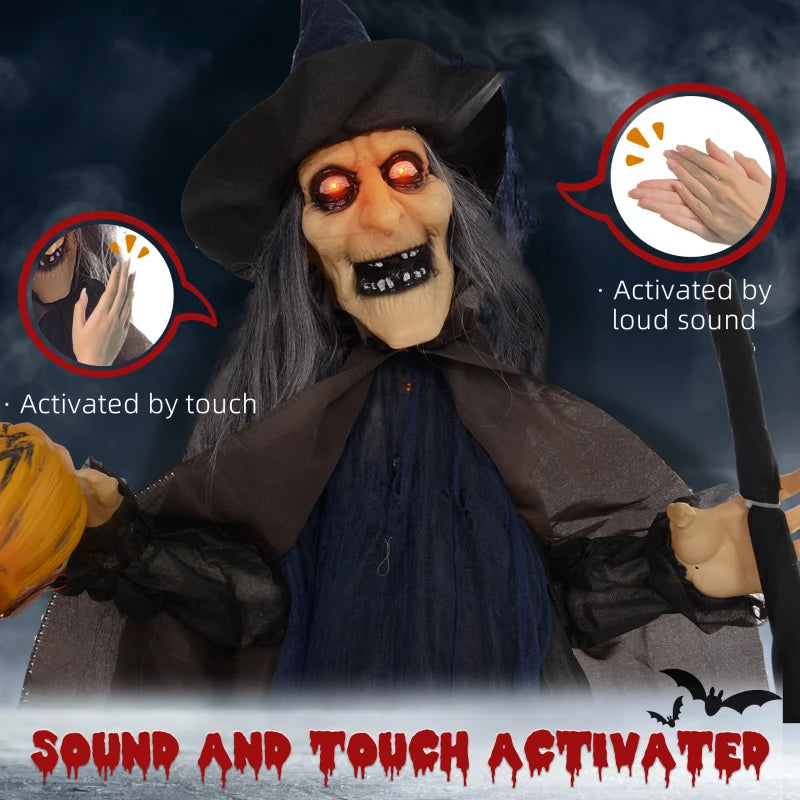 6'2" Halloween Witch Animatronic with Broomstick & Glowing Eyes - Spooky Outdoor Decoration for Haunted House