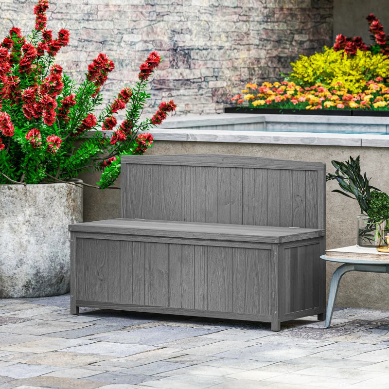 Grey Wooden Storage Bench for Patio - Outdoor Garden Seating, 47"