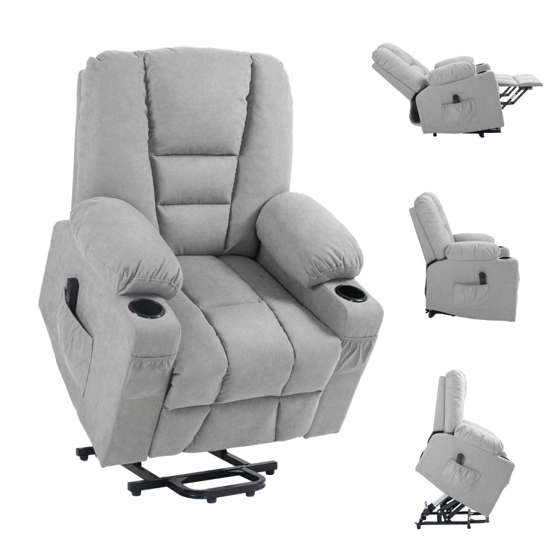 Oversized Riser Recliner Chair for Elderly - Fabric Lift Chair with Remote, Side Pockets, Cup Holder, Light Grey