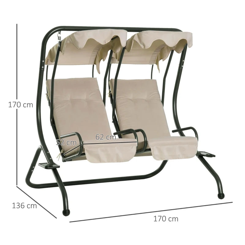 Beige Garden Swing Chair Set with Canopy and Cushions
