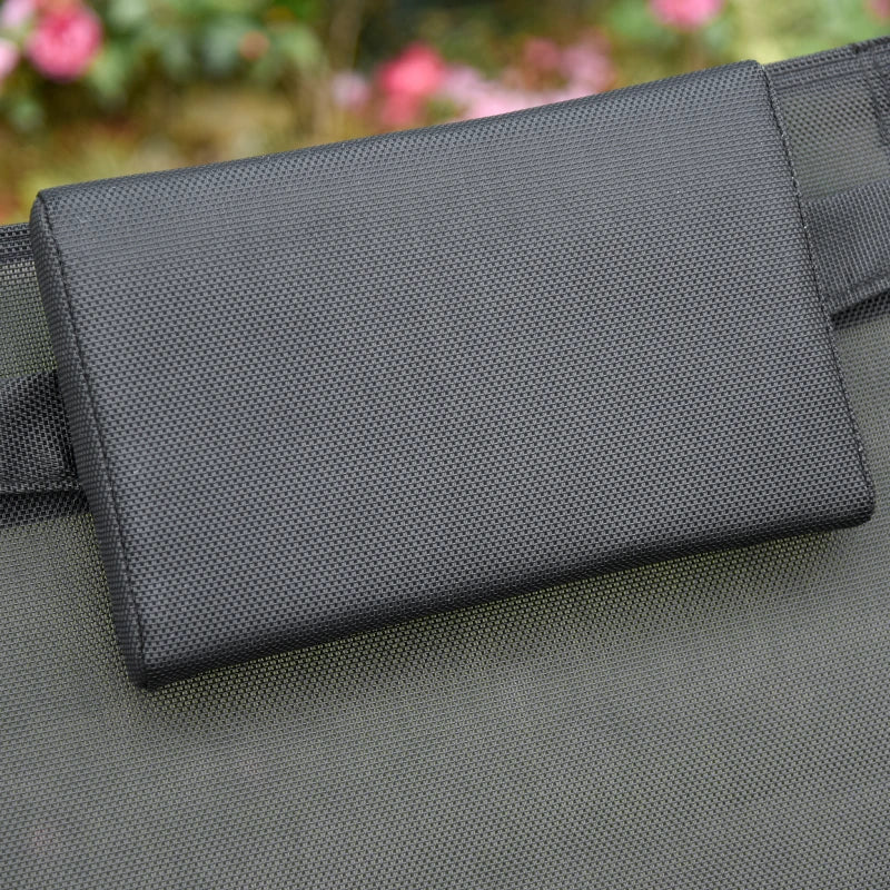 Black Outdoor Rocking Chair with Mesh Fabric, Headrest, Armrest, Storage Bag