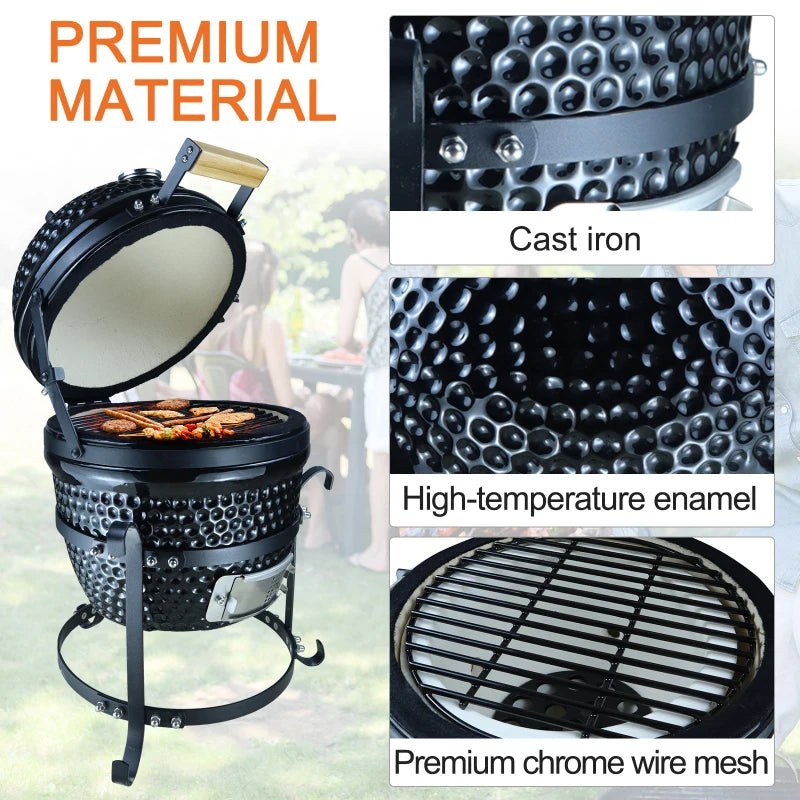 Black Cast Iron Ceramic Charcoal BBQ Oven