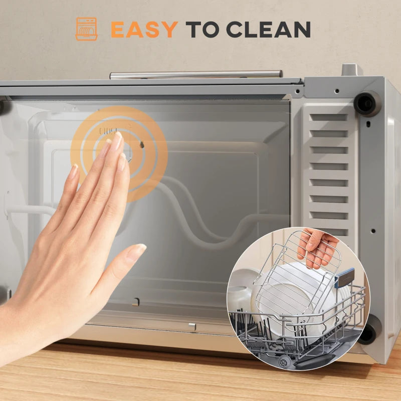 Compact 9L Mini Oven & Electric Grill - Adjustable Temp, Timer, Dishwasher Safe Tray, 750W, Silver Countertop Toaster Oven