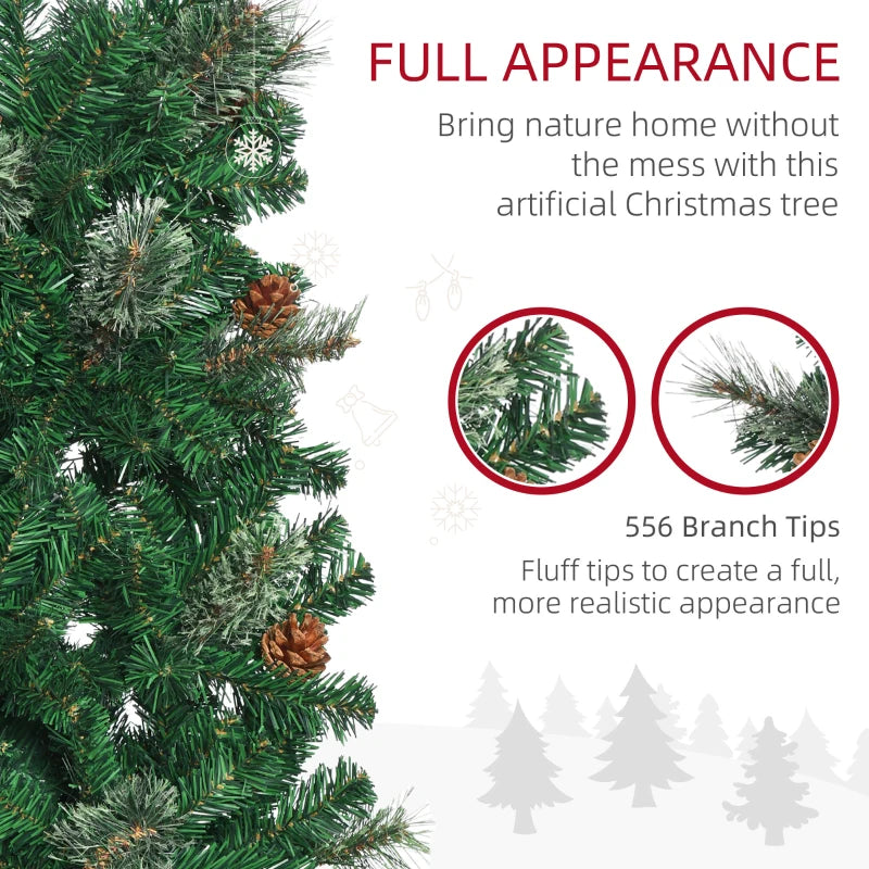 6.5FT Tall Pencil Slim Artificial Christmas Tree with Realistic Branches, Pine Cones & Needles - Perfect Xmas Decoration