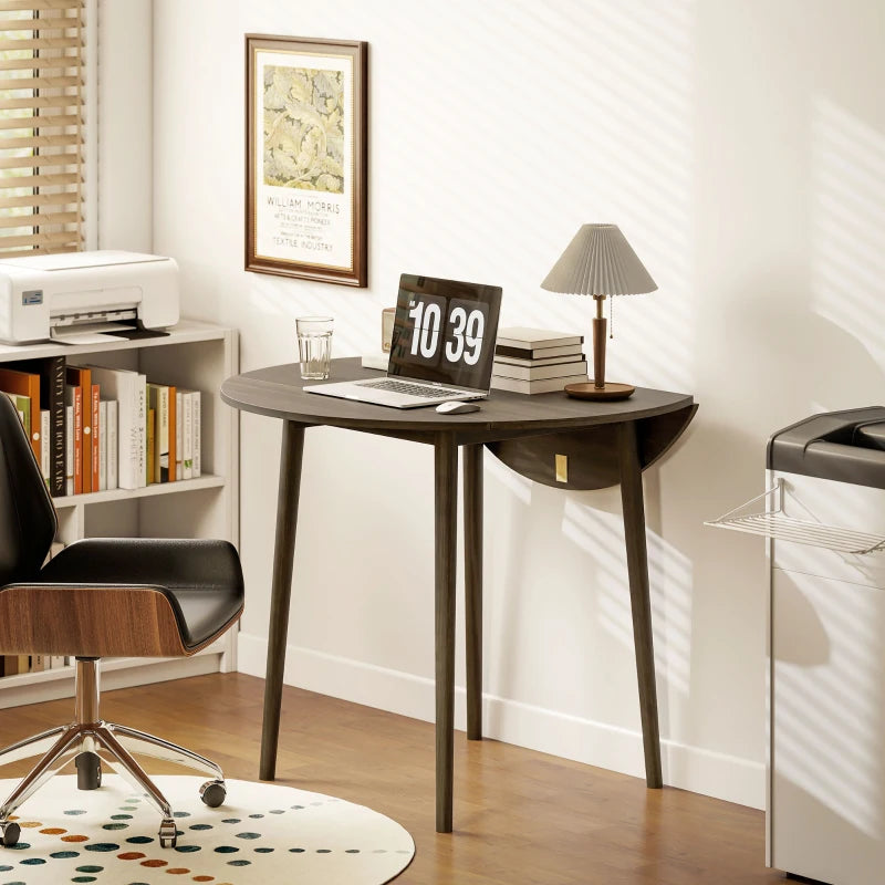 Modern Round Folding Dining Table for 4 - Space-Saving Drop Leaf Kitchen Table with Wood Legs in Grey