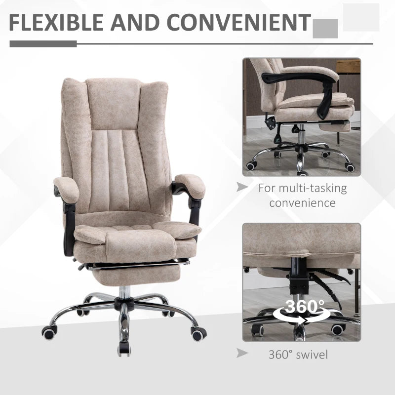 Vinsetto Microfibre Home Office Chair - Reclining Desk Chair with Armrests, Swivel Wheels & Footrest in Beige