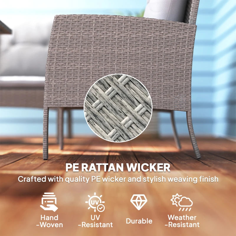 5-Seater Grey Rattan Garden Furniture Set - 2 Armchairs, 3-Seater Wicker Sofa, 2 Footstools & Glass Table - 6 Piece Patio Sofa Set with Cushions for Conservatory