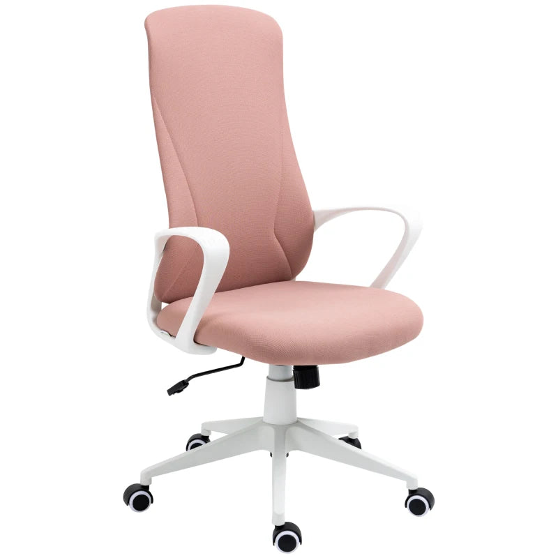 Vinsetto Pink High Back Office Chair - Adjustable Fabric Desk Chair with Armrests & Swivel Wheels for Comfort