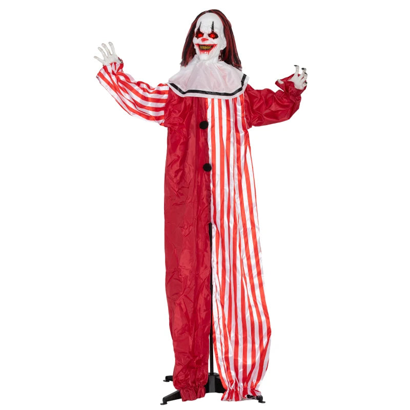 Life Size 165cm Scary Animated Clown with Red Light Up Eyes - Sound Activated Halloween Decoration, Battery Operated Indoor Prop