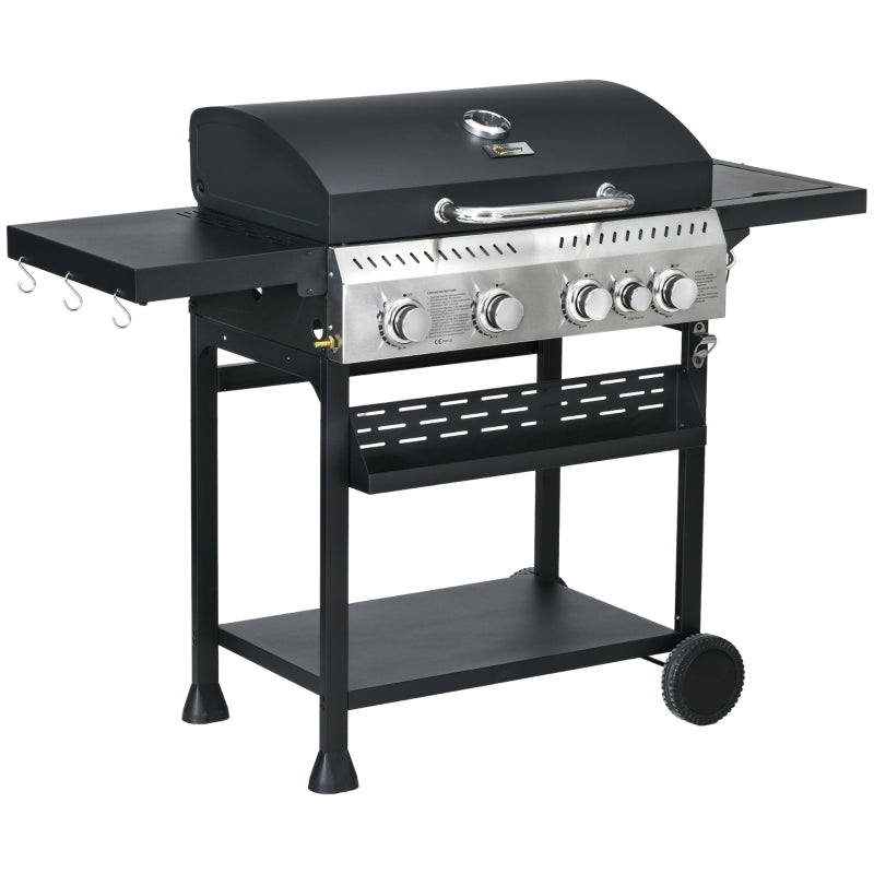 Black 5-Burner Steel Gas Grill with Thermometer