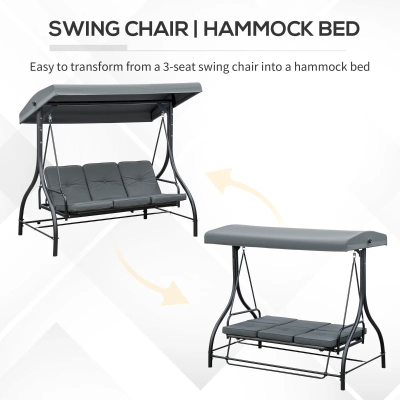 Dark Grey 3 Seater Canopy Swing Chair with Adjustable Canopy