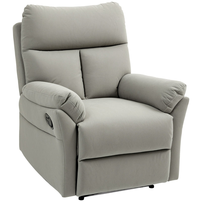 Grey Manual Reclining Armchair with Footrest - 140° Comfort for Living Room or Office