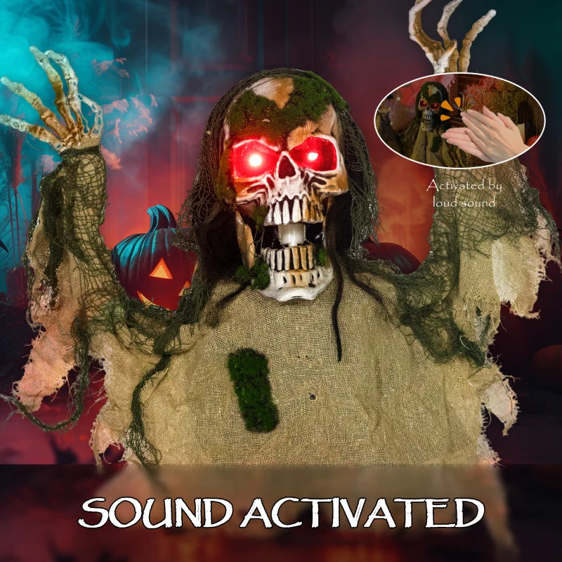 Halloween Animated Skeleton with LED Eyes - Scary Half-Body Decoration, Battery Operated Indoor Party Prop