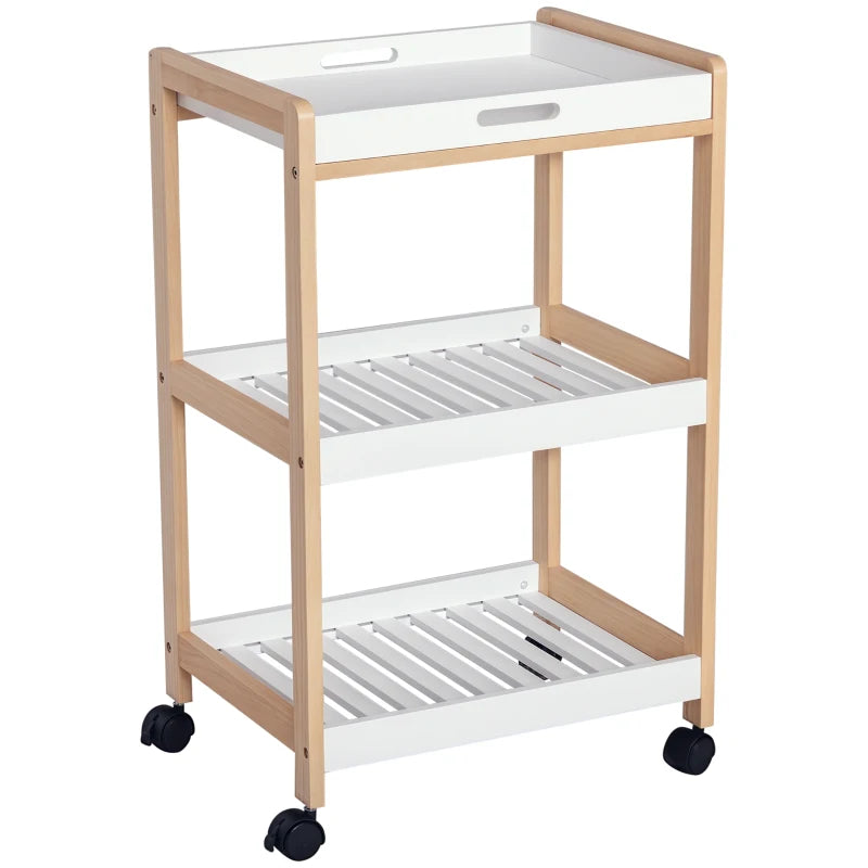 3-Tier Mobile Kitchen Trolley Cart with Rolling Wheels - White Storage Shelves Rack, 46 x 35 x 74.5 cm