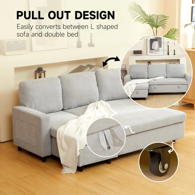 Light Grey L-Shaped Sofa Bed with Storage Solution for Small Spaces