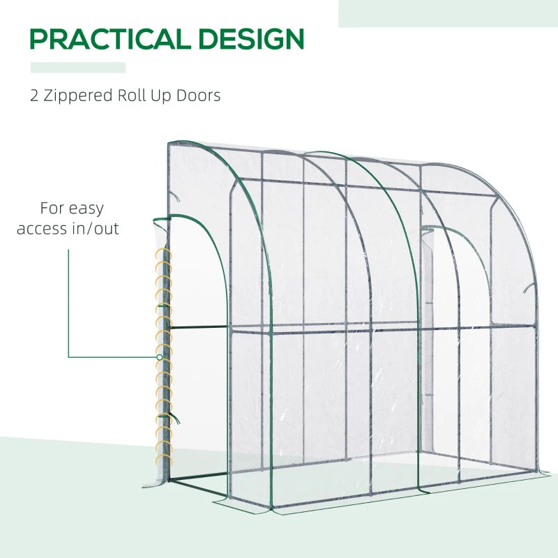 Green Walk-In Wall Tunnel Greenhouse with Zippered Door, Clear PVC Cover