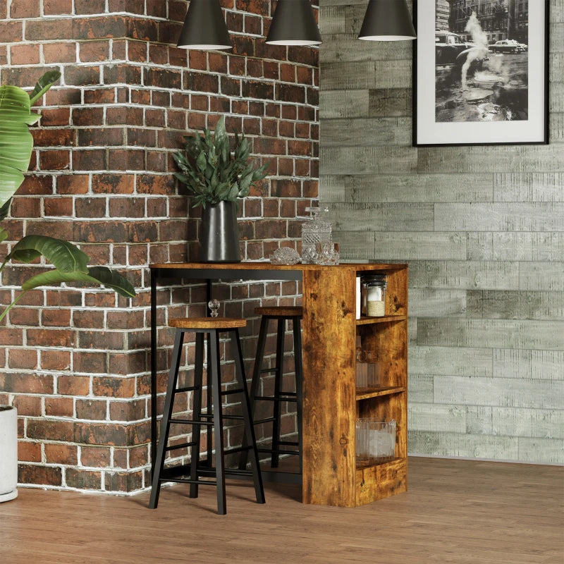 Industrial Bar Table Set for 2 - 3 Piece Pub Table & Bar Stools with Storage Shelf for Kitchen & Dining