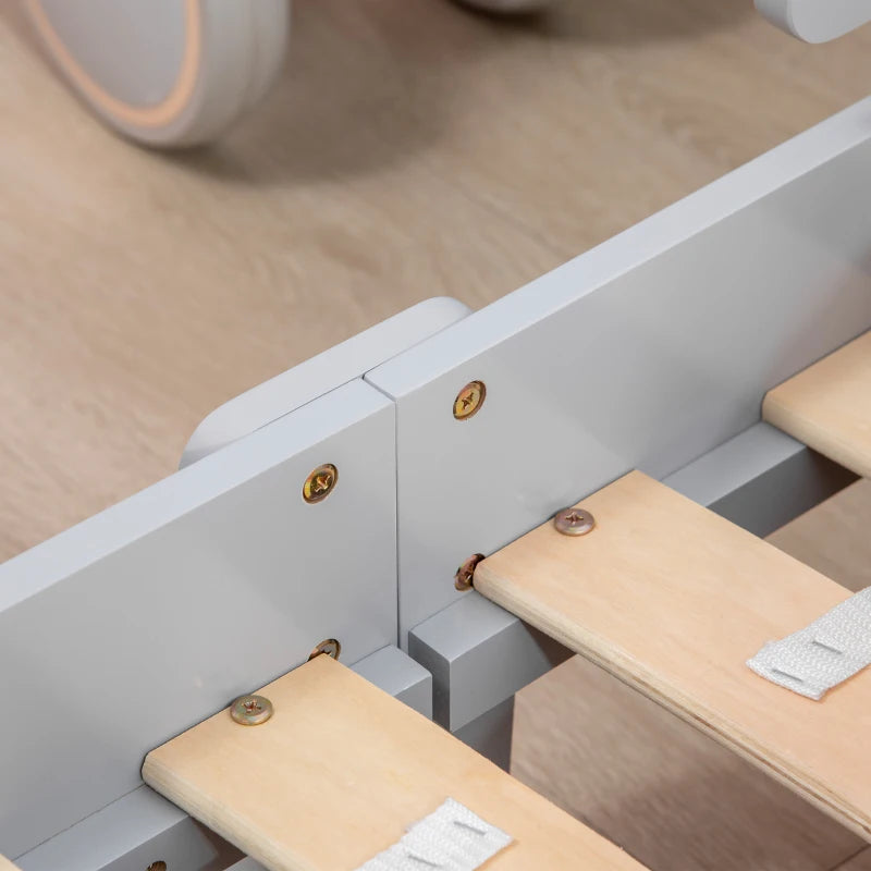 Kids Toddler Bed with Star and Moon Patterns and Side Rails for Ages 3 to 6 Years Grey