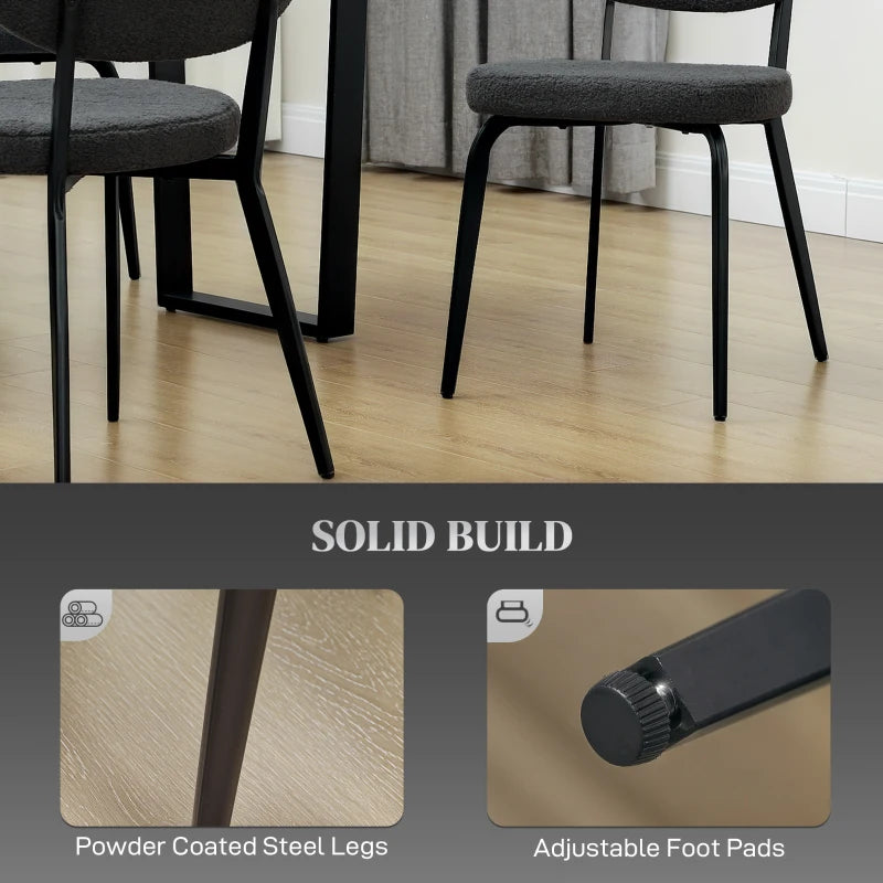 Set of 4 Modern Black Boucle Dining Chairs - Stylish Upholstered Seating for Dining Room or Kitchen