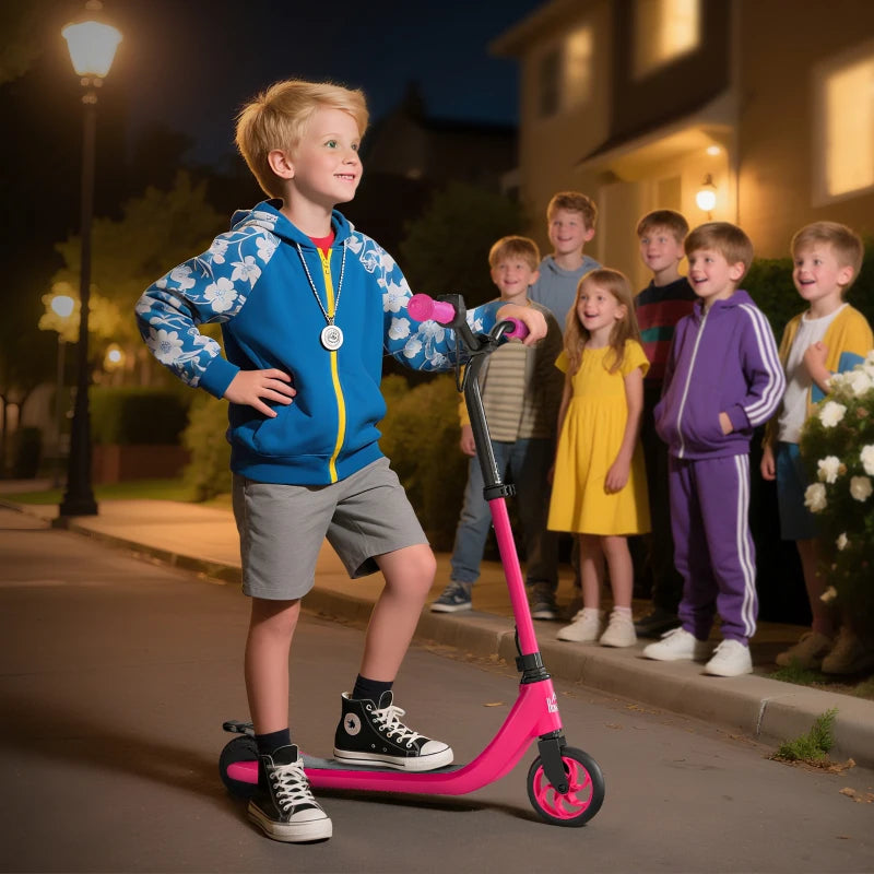 Electric Scooter for Kids 120W Motor Adjustable Height Rear Brake Safe Fun Pink