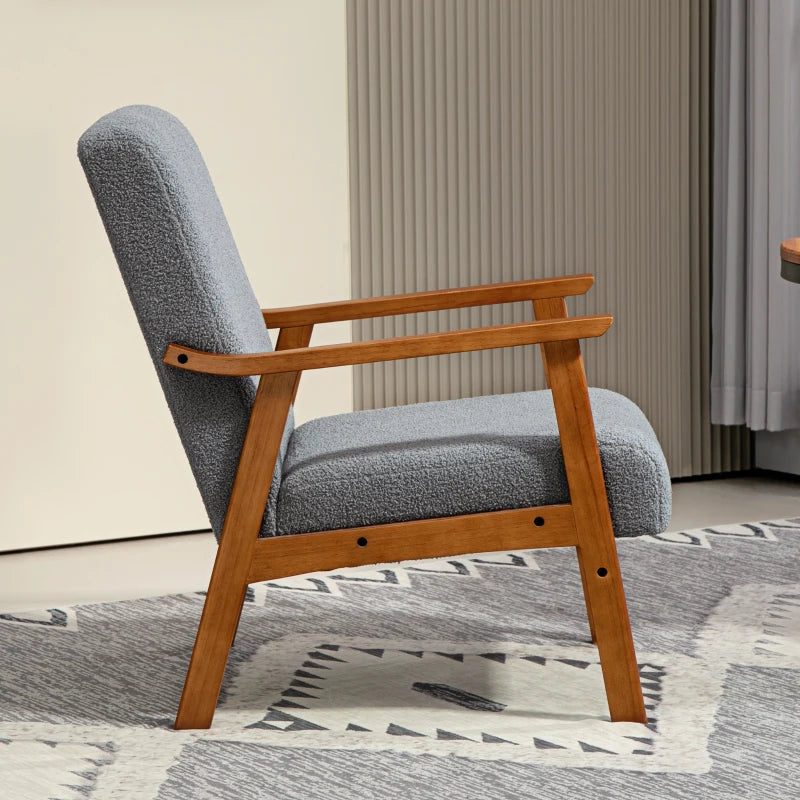 Wide Seat Boucle Accent Armchair with Thick Padding and Solid Wood Frame for Living Room, Bedroom, or Office