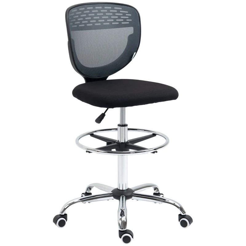 Vinsetto Grey Drafting Chair - Swivel Mesh Office Chair with Adjustable Foot Ring, Armless Design for Standing Desks
